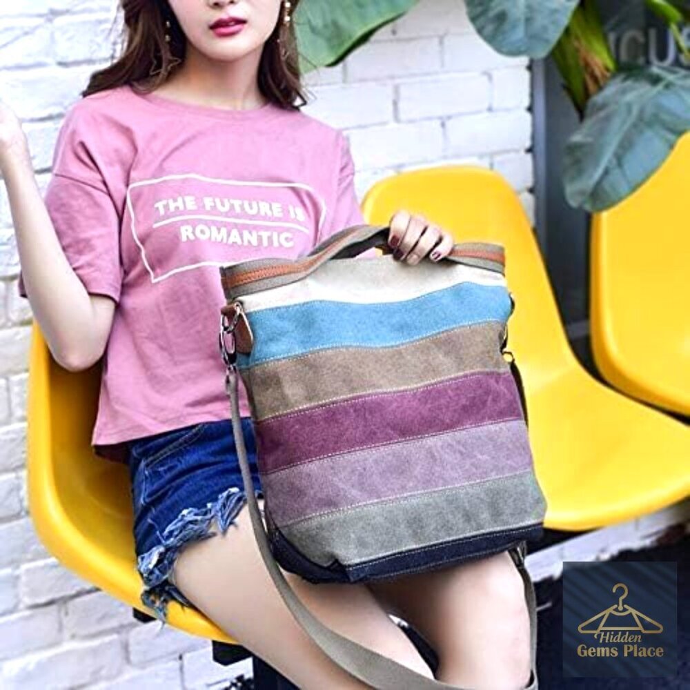 Canvas Hobo Tote with Adjustable Strap, Multi-Pocket, Zipper Closure, 11L - Picture 2 of 7